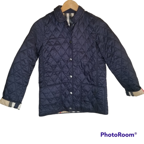 BURBERRY Children's Dianmond Quilted Coat Lined with Burberry Plaid